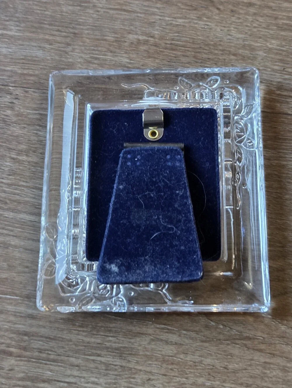 Vintage Chunky Crystal Glass Floral Rose Mini Picture Frame with Velvet backing